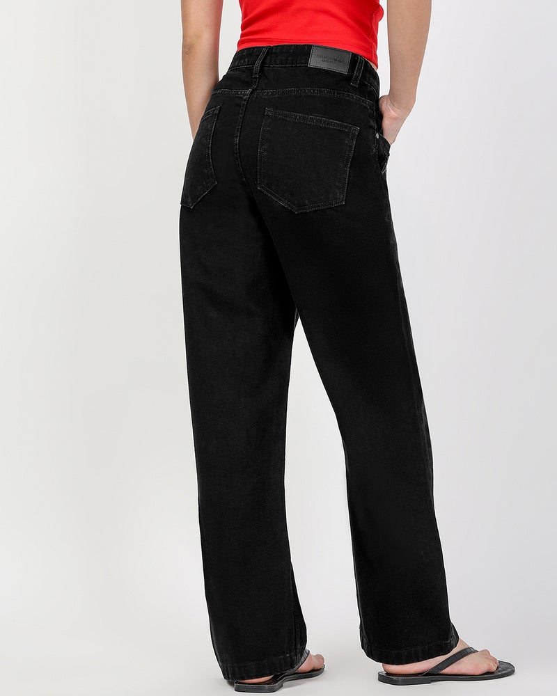 bewakoof Women's Jet Black Washed Straight Fit Jeans - Image 3